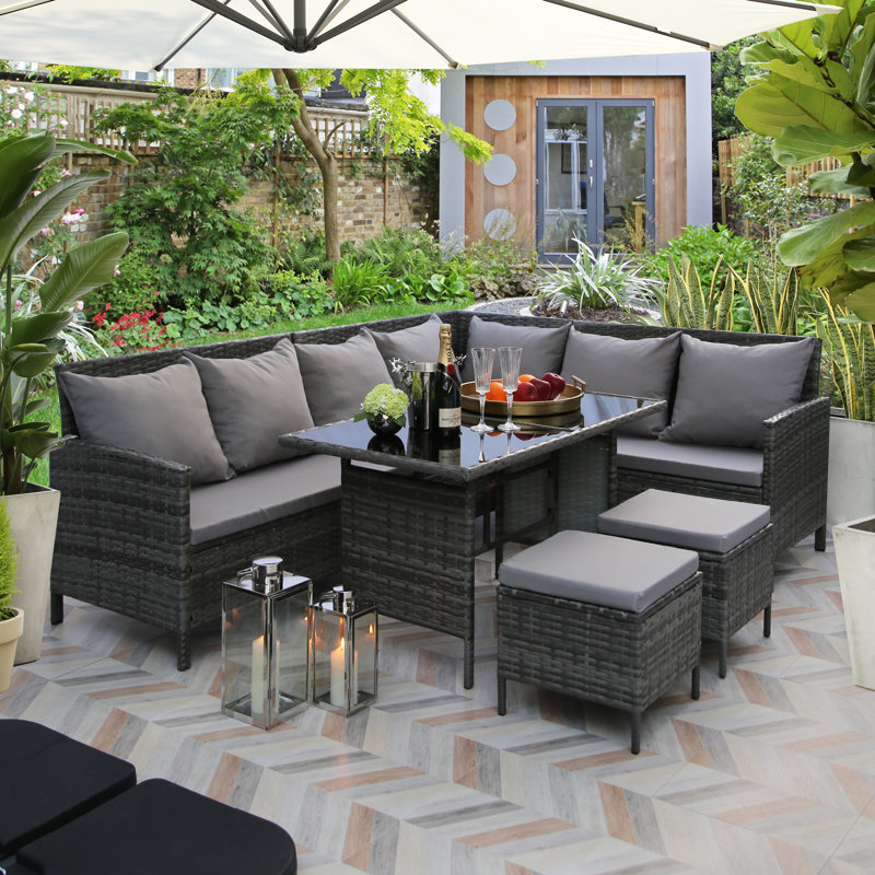 Kissner Rattan 7 - Person Seating Group, Grey, Grey