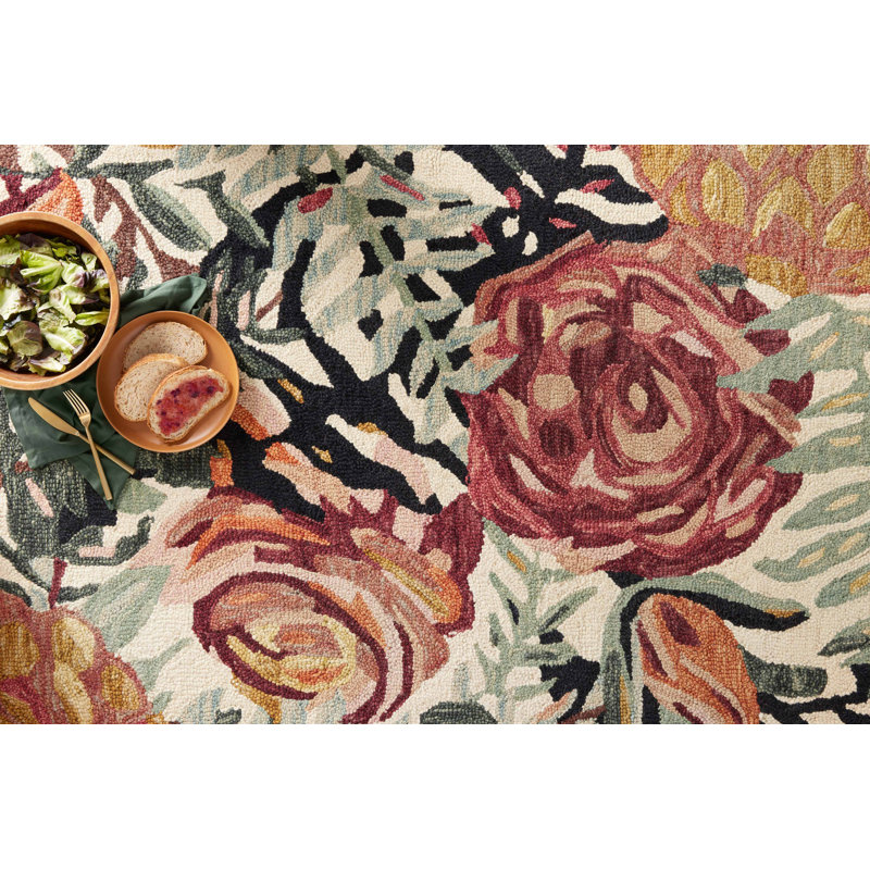 Tapis en laine crocheté à la main Occhipinti - noir / rouge, Carré 1 pi 6 po