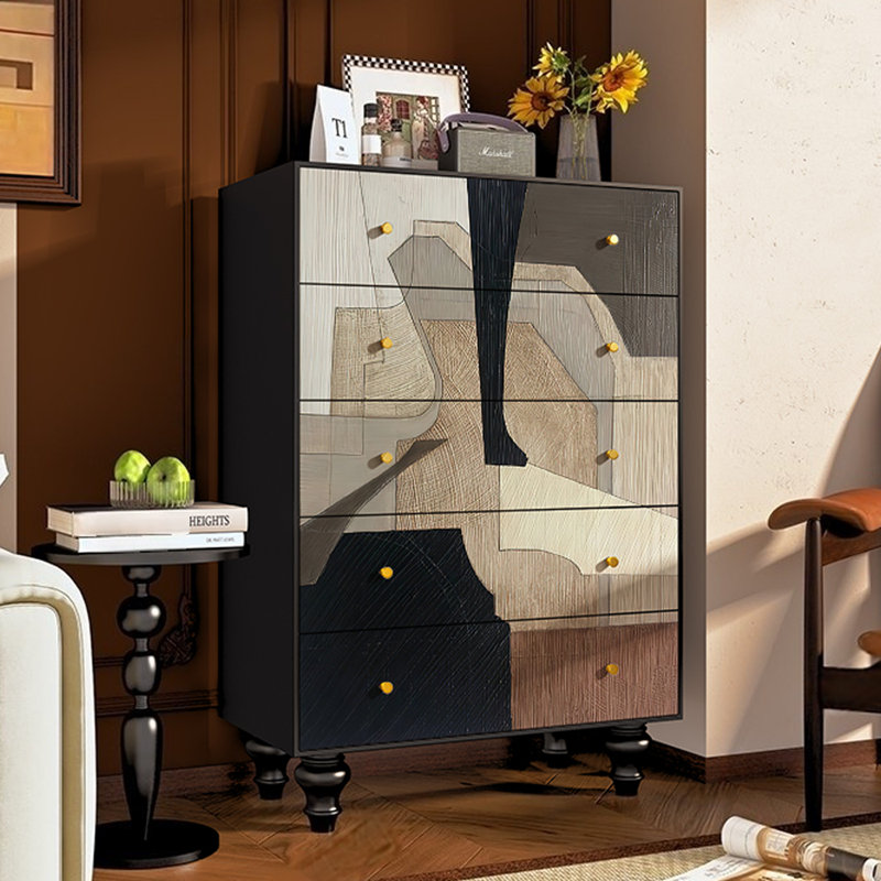 Commode décorative à cinq tiroirs Retro, Noir
