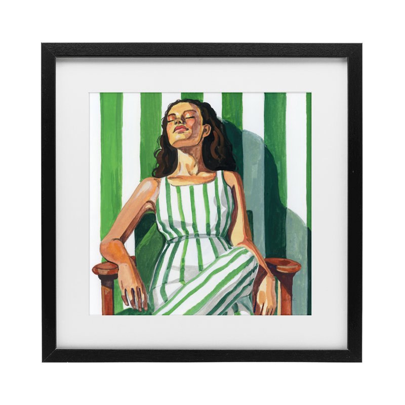 «Relaxing In A Striped», reproduction encadrée sous verre, design par Kate Jarvik Birch, H 16 po x l 16 po, Cadre noir minuit