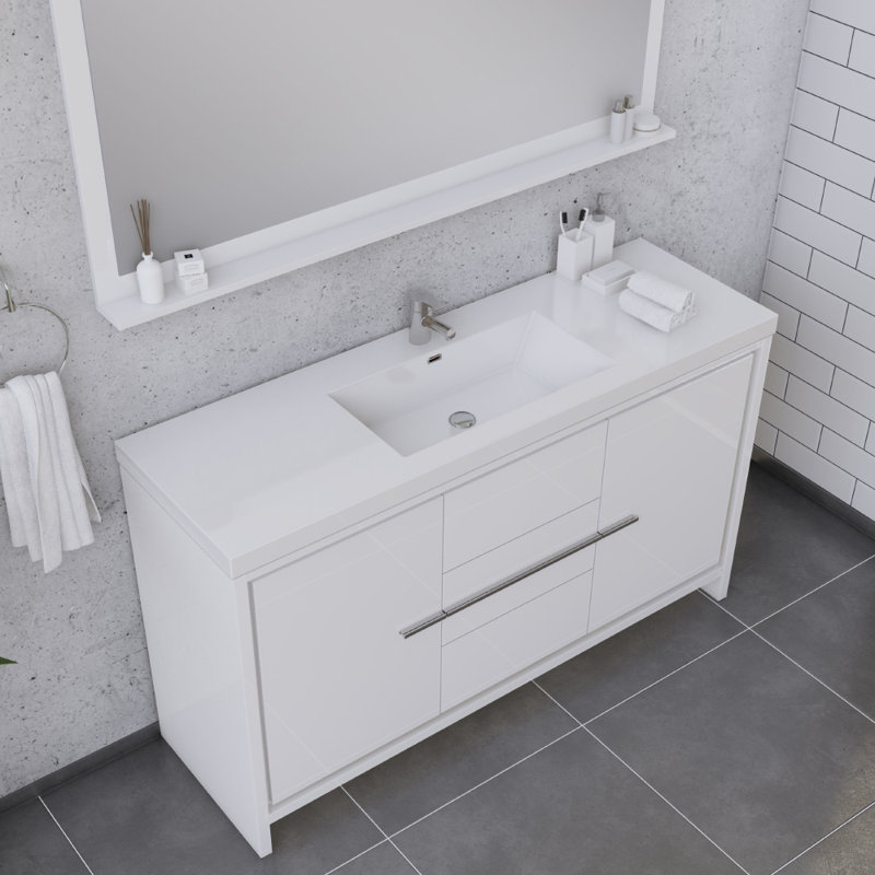 Feike 60'' Single Bathroom Vanity with Solid Surface Top, White