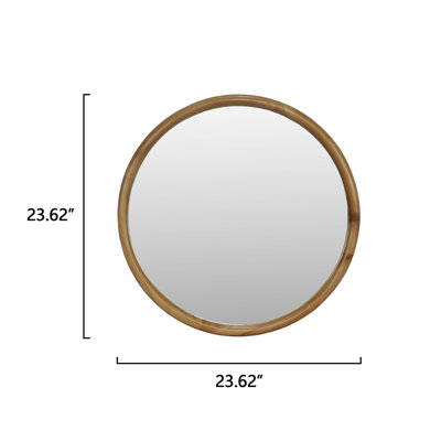 Miroir rond rond à cadre en bois naturel, miroir circulaire en bois naturel de 35,43 po pour la salle de bain, la chambre à coucher, le vestibule, miroir décoratif Mid-Century