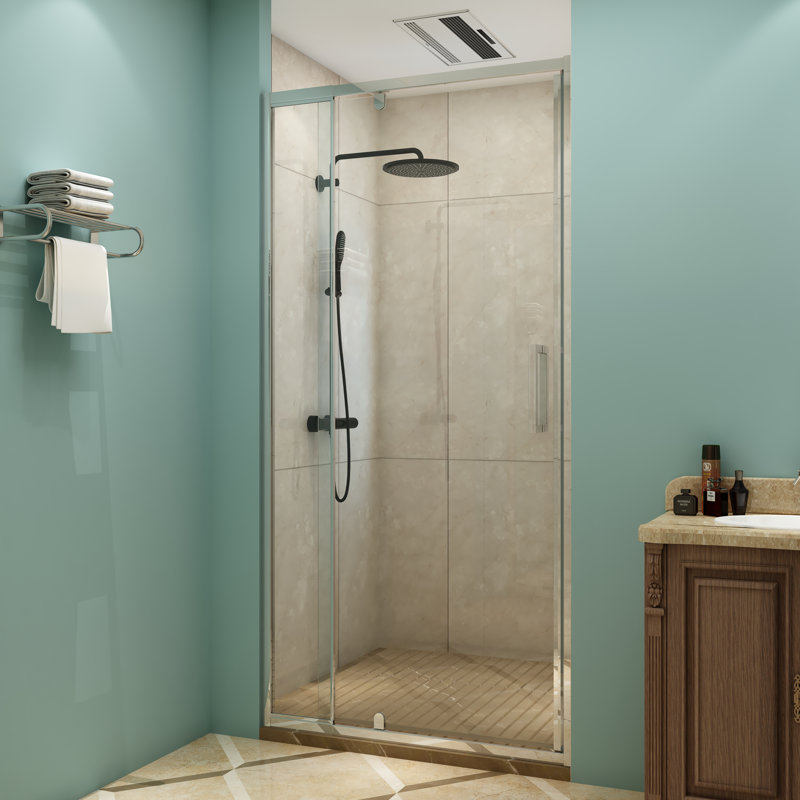 32 in. W x 72 in. H Pivot Swing Semi-Frameless Shower Door with 1/4" Tempered Glass, Chrome