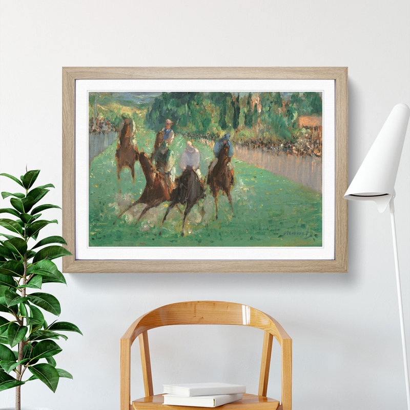 At the Races by Edouard Manet - Picture Frame Painting, 48cm H x 65cm W x 2cm D, Oak Framed