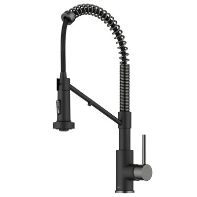 KRAUS Bolden 2-in-1 Commercial Style Pull Down Kitchen Faucet with Integrated Water Filter Tap for Reverse Osmosis or Water Filtration System in Spot-Free Antique Champagne Bronze / Matte Black