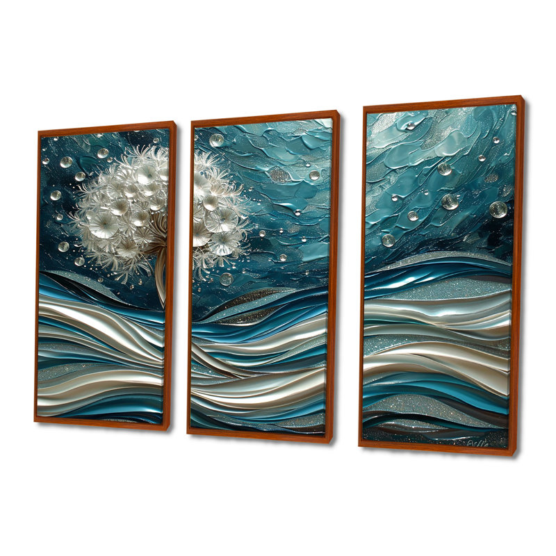 Orsini - ensemble de reproduction d'art mural pissenlit, H 28 po x l 36 po x P 1 po, Cadre flottant brun