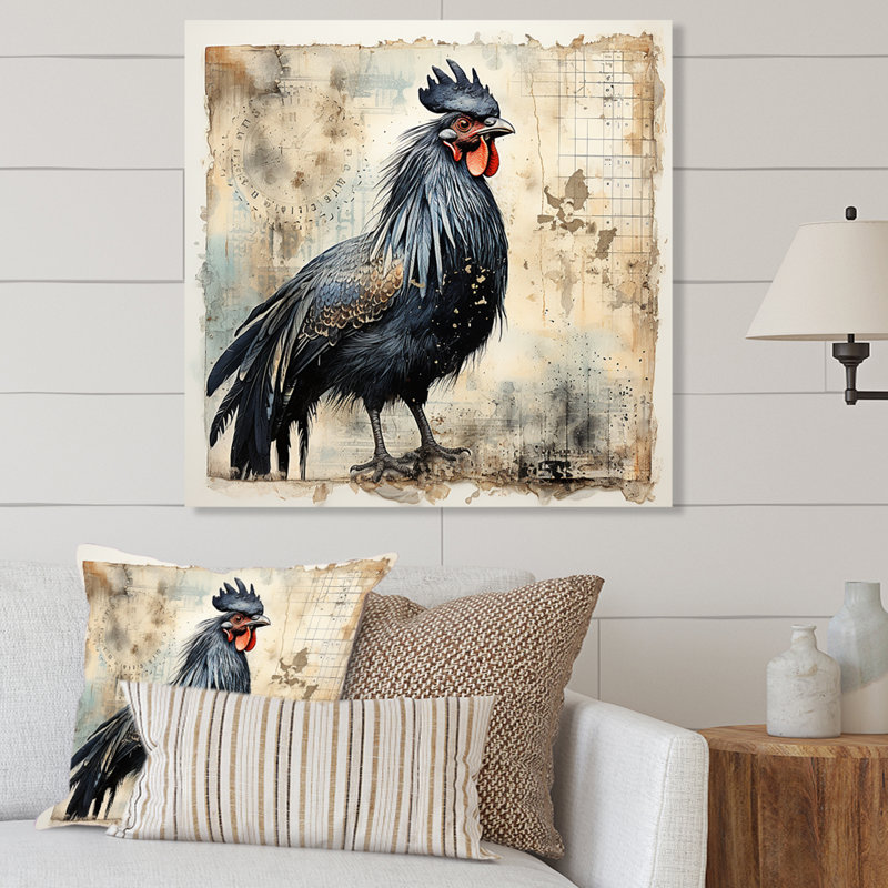 Art mural en métal rétro, coq majestueux I, H 16 po x l 16 po