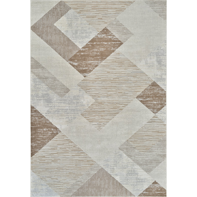 Tapis à motif géométrique beige / brun de 7 pi x 10 pi (6 pi 7 po x 9 pi 6 po) Branch Branch Lira