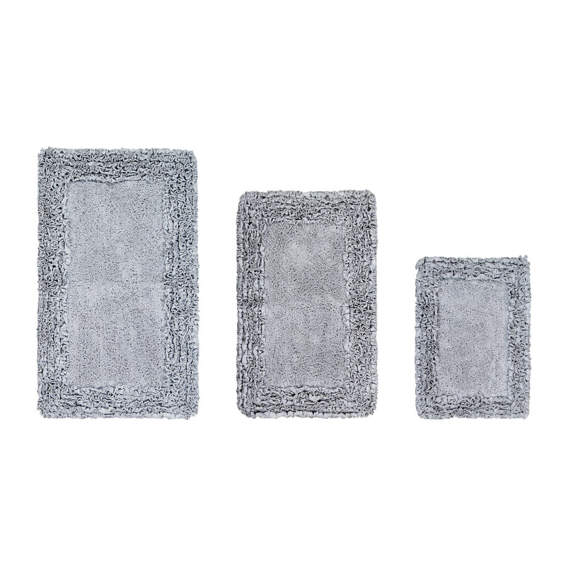 Ensemble de tapis pour salle de bain 100% coton 1775 g / m² 3 pièces Courson, certifié OEKO-TEX®, envers en latex antidérapant, motif de volants touffetés moelleux, super absorbant, tapis de salle de bain lavables à la machine, argent