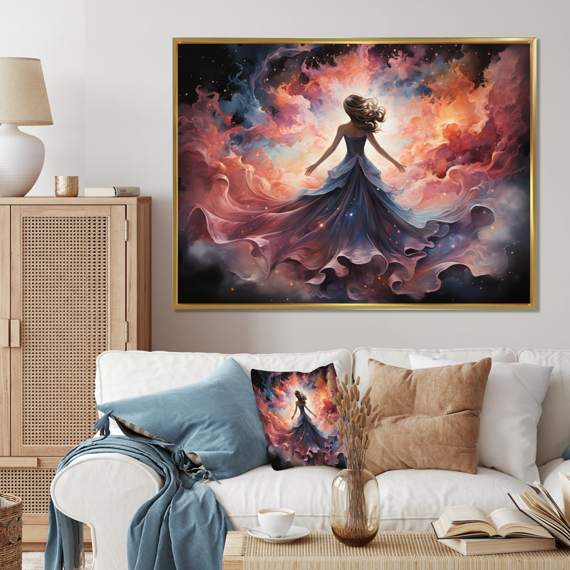 «Marlyin Galaxy Celestial Dance Woman», reproduction, H 24 po x l 32 po x P 1 po, Cadre flottant doré