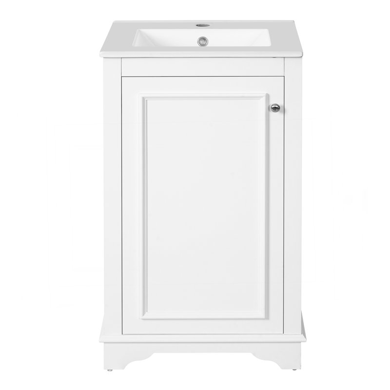 Ensemble de meuble-lavabo sur pied 20 po avec lavabo en céramique, meuble-lavabo simple autoportant avec porte à fermeture douce, tablette réglable, style moderne, blanc.
