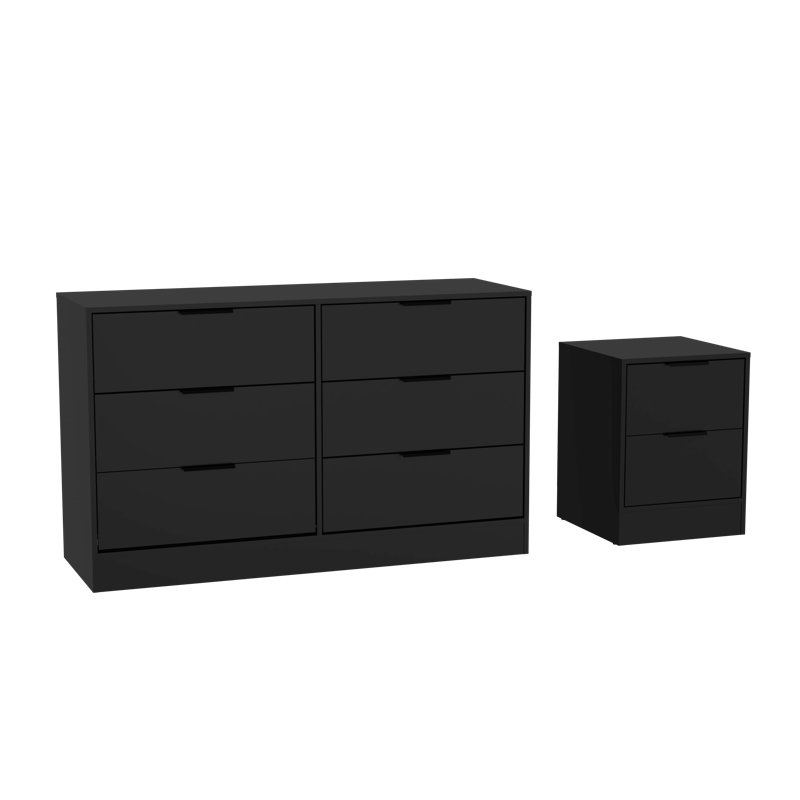 Maiesha Black 2-Piece Modern Bedroom Set With 6-Drawer Dresser And 2-Drawer Nightstand
