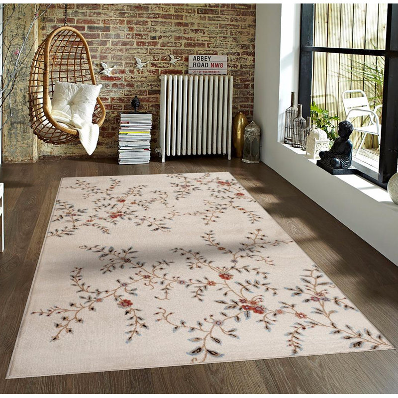 Tapis décoratif ivoire intérieur/extérieur floral Chapman, Rectangle 10 pi x 13 pi