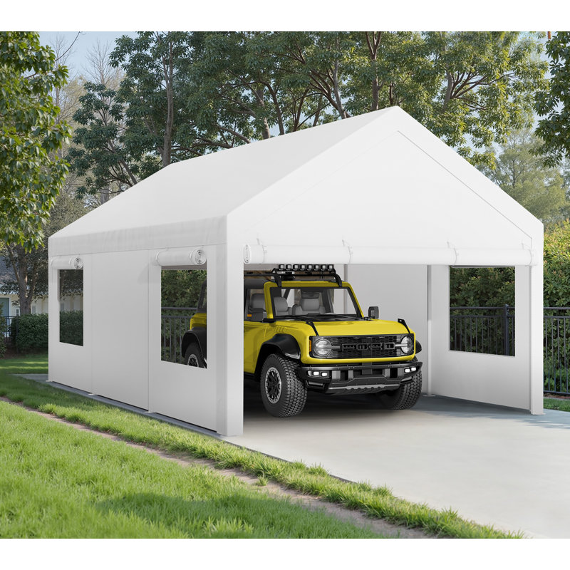 10 Ft. W X 20 Ft. D Heavy Duty Carport Portable Garage, 10x20 FT, White