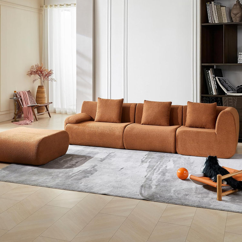 Canapé modulaire surdimensionné à compression surdimensionné avec repose-pieds mobile, canapé convertible en L en velours de L 4 places de 117 pouces, canapé convertible en nuage pour le salon, le bureau et le cinéma maison
