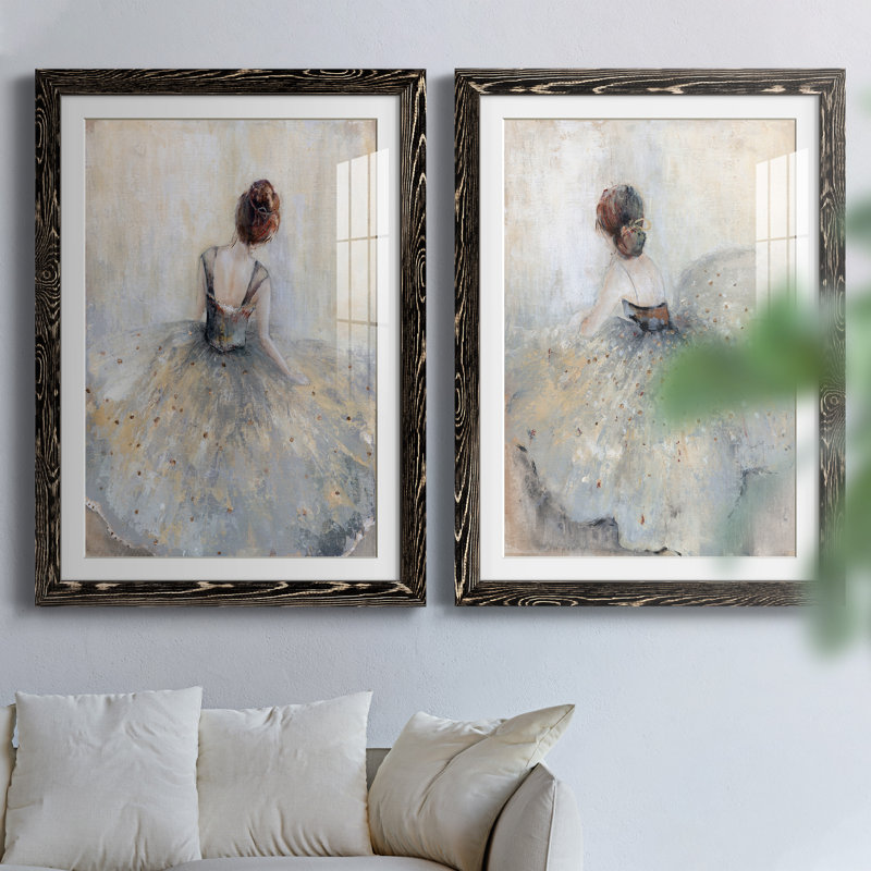 Beautiful Contemplation - ensemble de 2 peintures, H 37,5 po x l 55 po x P 1,5 po, Papier encadré noir