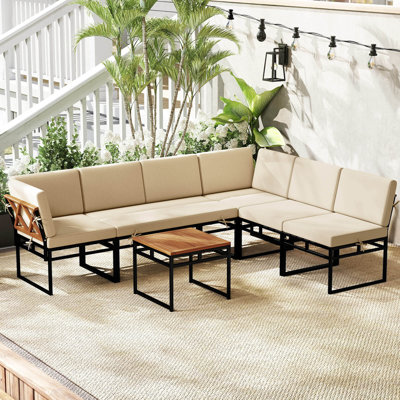 6 PCS Outdoor Sectional Sofa Set Metal Conversation Set with Bungee Rope Seat by Ebern Designs
