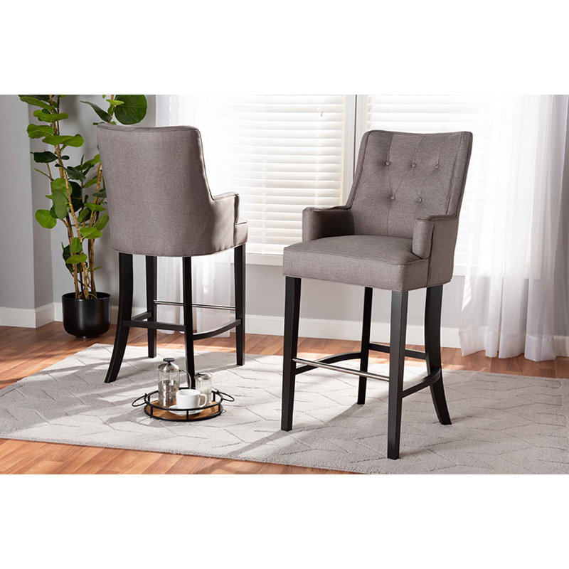 Upholstered Counter Stool with Solid Wood Frame, Gray