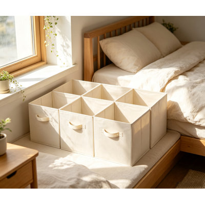 33 x 33 cm Collapsible Fabric Storage Cube with Handles,Pack of 6,Solid Grey