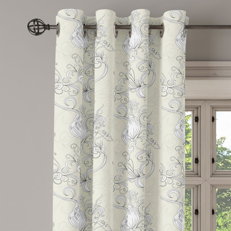 Rideaux de fenêtre décoratifs à 2 panneaux avec œillets Red Barrel Studio®, 50 po x 54 po, ivoire et blanc, L 50 po x L 54 po