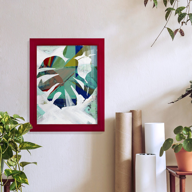 Monstera I - Imprimé, H 11 po x l 9 po x P 1 po, Papier avec cadre rouge