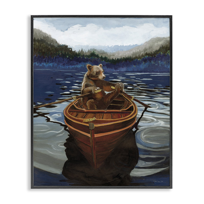 Ours brun sur une barque, art giclée par Stellar Design Studio, Giclée encadrée noir minuit, H 14 po x l 11 po