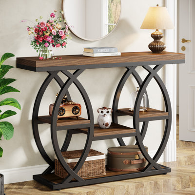 100cm Console Table, Industrial 4-Tier Sofa Table Entryway Table with Storage Shelves
