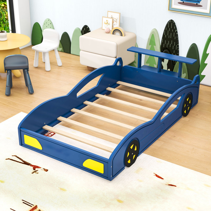 Twin Wooden Race Car Bed, Blue/Yellow