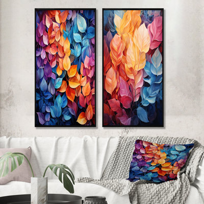 Colorful Leaf Dreamscape - Leaves Canvas Wall Art Set Of 2