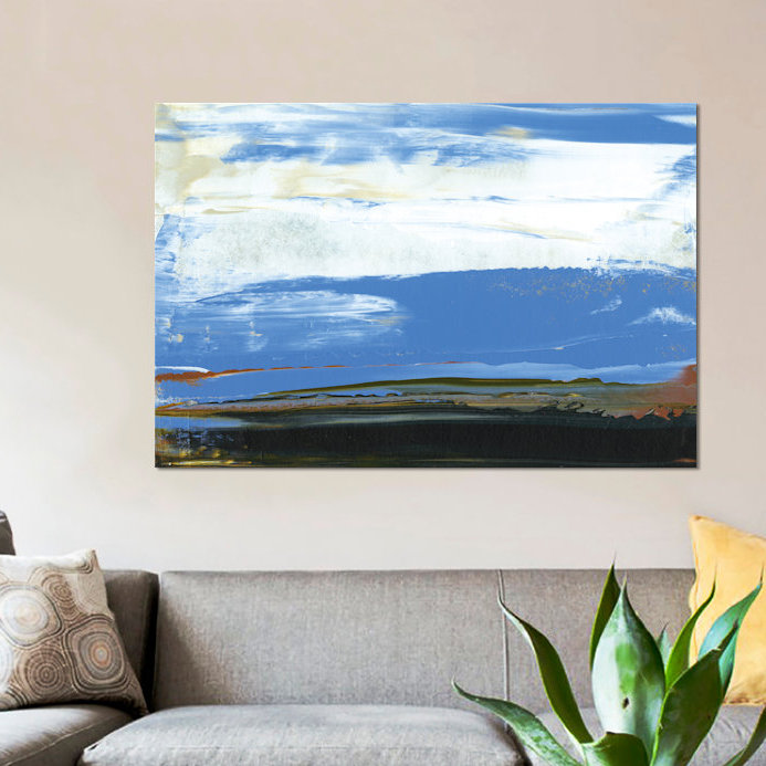 «Deconstruct View In Blue I», reproduction d'art sur toile, H 18 po x l 26 po x P 1,5 po, Toile encadrée noire, Pas de tapis