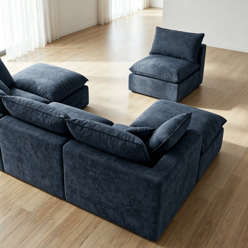 Canapé modulaire BLue Cloud, 6 places + 1 repose-pieds, Bleu