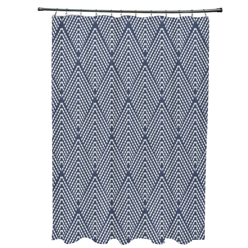 Rideau de douche simple à motif géométrique et crochets Jacquees, Bleu marine