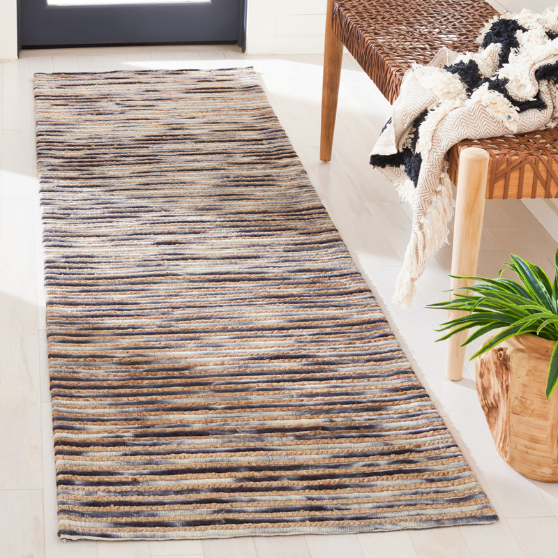 Cocci Striped Hand-Loomed Natural/Gray Area Rug, Runner 2'3" x 8'