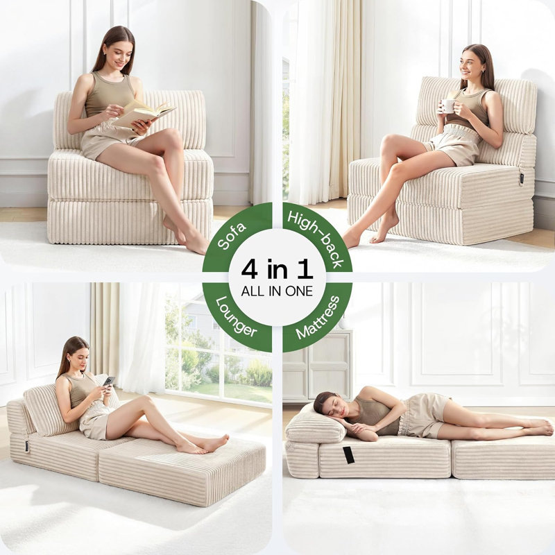 4 in 1 Convertible Folding Sofa Bed, Sleeper Chair, Space Saving Design
