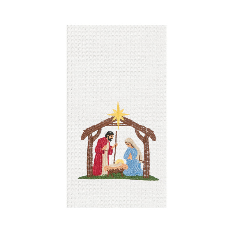 Torchon de cuisine en coton tissé gaufré Nativité Scène