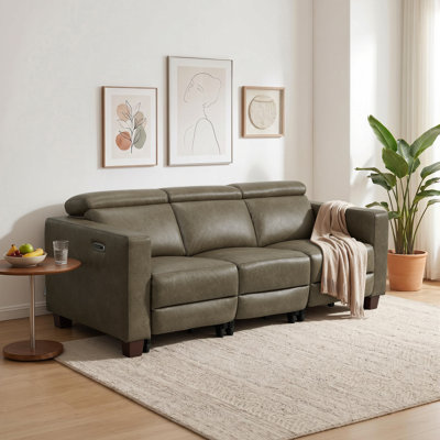 85.4" Width 3-Seat Zero Wall Hugger Power Recliner Sofa with Adjustable Headrest, Independent Seat Controls, Breathable Faux Leather