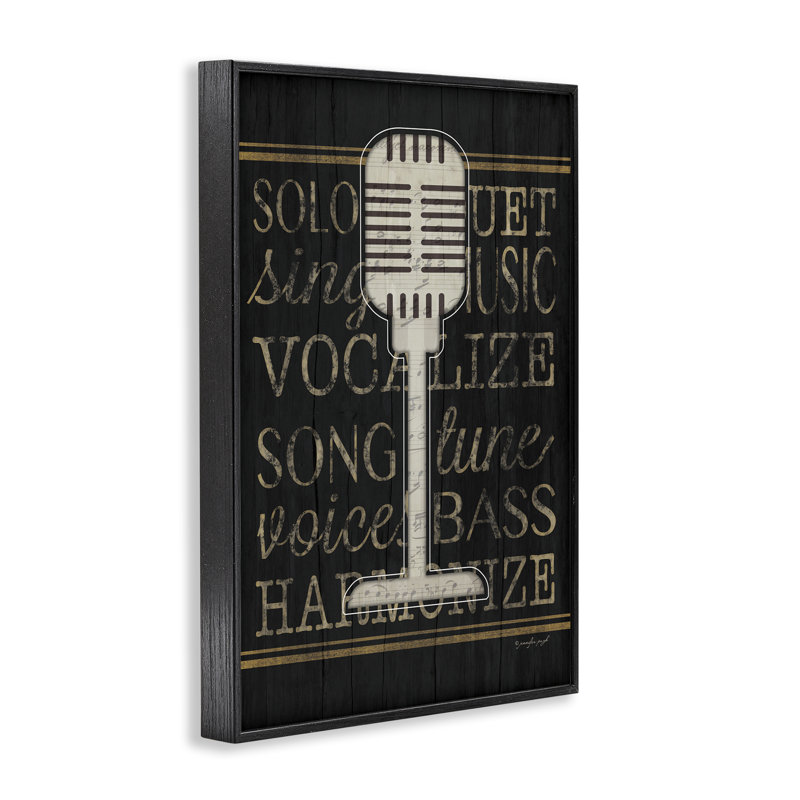 «Microphone Music Motif», estampe numérique, design par Jennifer Pugh, H 18 po x l 12 po, Giclée encadrée noir minuit