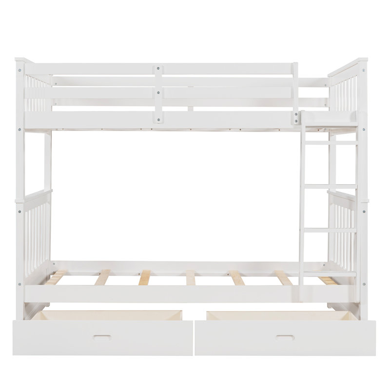 Lit superposé Twintwin avec échelles, blanc, 2 rangements - Solution de chambre polyvalente avec tiroirs et échelles blancs pour plus de capacité