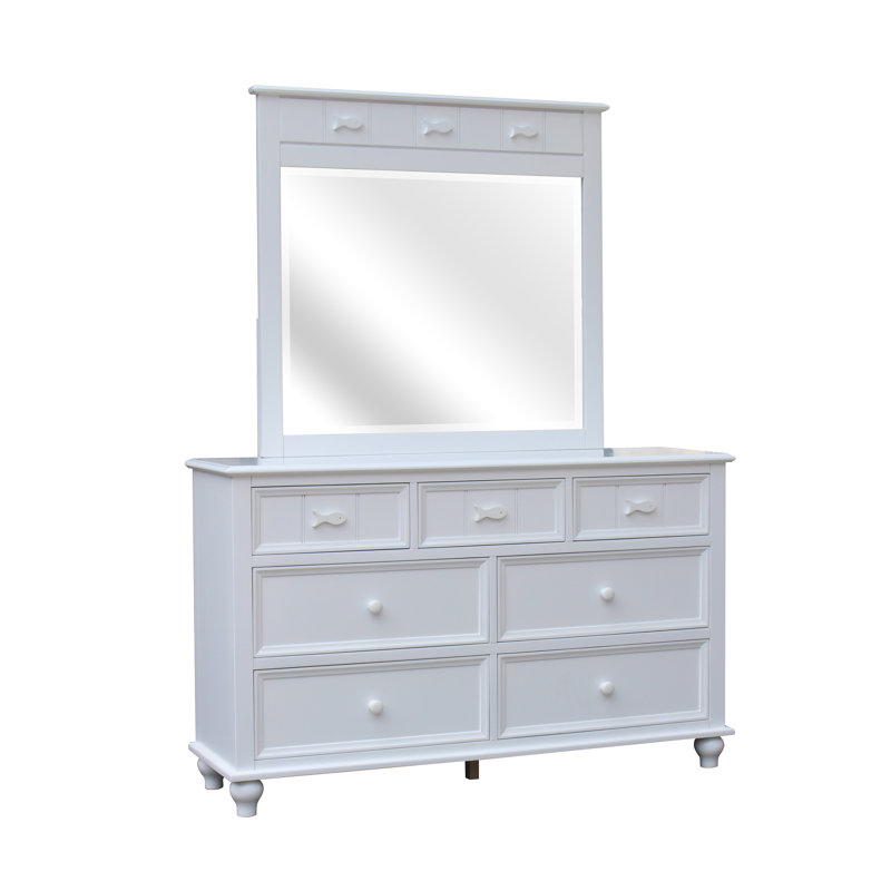 Fishtails Remer 7 Drawer White Dresser with Mirror