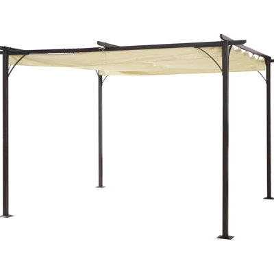 11.5' X Outdoor Retractable Pergola Canopy - Metal Patio Shelter For Backyard, Porch, Garden, Gazebo, -, Beige Shade Lightweight,