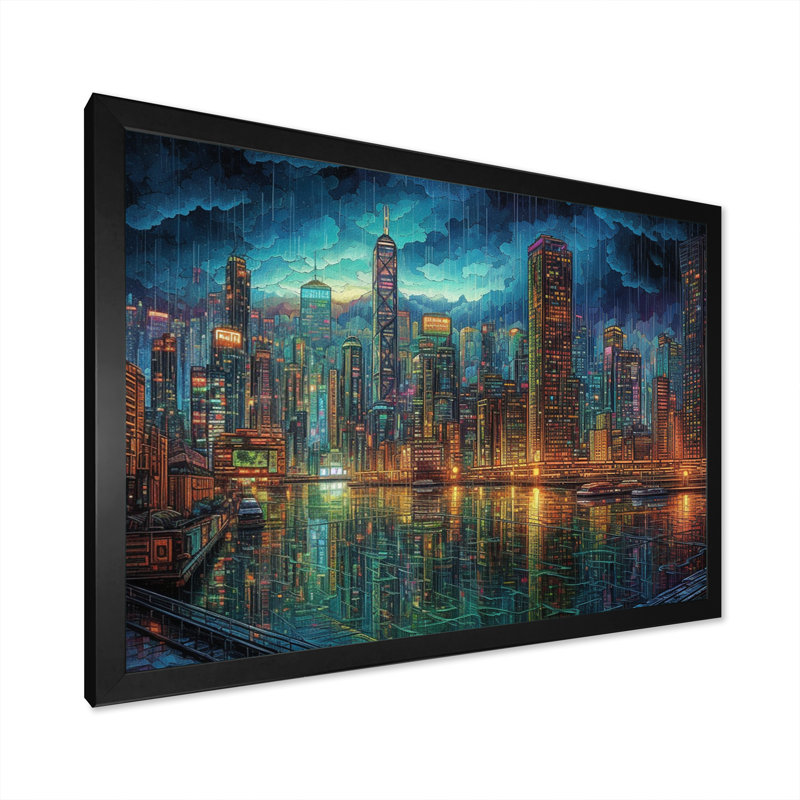 «Blue and Green Elegance In Expanse», reproduction sur toile encadrée, Cadre photo noir, H 24 po x l 32 po x P 1 po
