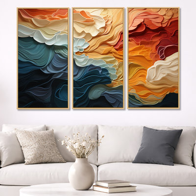 Biomorphism Organic Forms V - Landscape Modern Art Neutral Framed Canvas 3 Pieces Wall Art Print