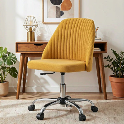 Modern Fabric Armless Swivel Office Chair, Adjustable Height Task Chair with Wheels for Small Space