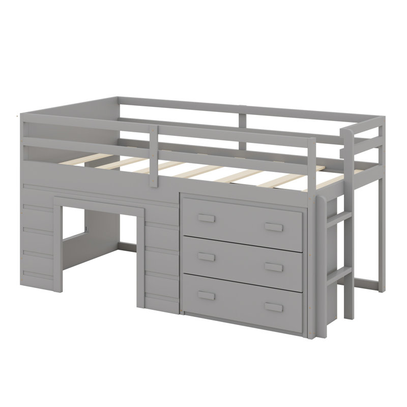 Lit mezzanine moderne avec tablette ouverte, Gris