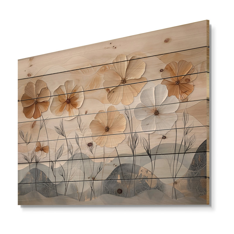 Doux crème crémeuse Morning Glory Fields III - Art mural en bois Morning Glory - sur bois de pin naturel