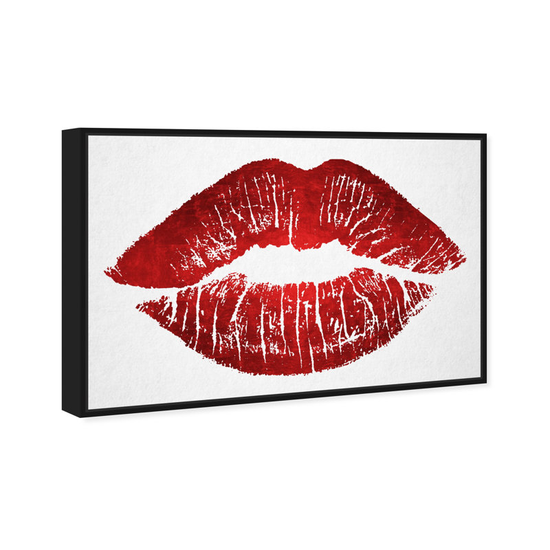 Toile rouge pour femme, rouge uni et rouge à lèvres, H 17 po x l 25 po, Cadre en bois noir