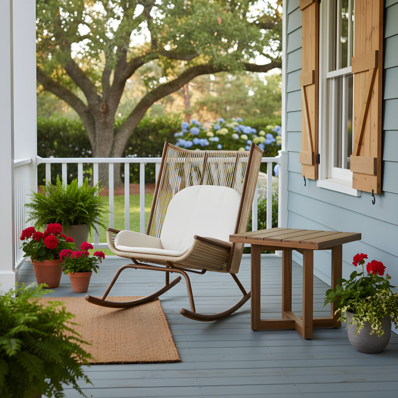 Carolyn Outdoor 2-Piece PE Rattan Conversation Set With Cushions &  Acacia Wood Tabletop, 2 Pieces: Table, Chair