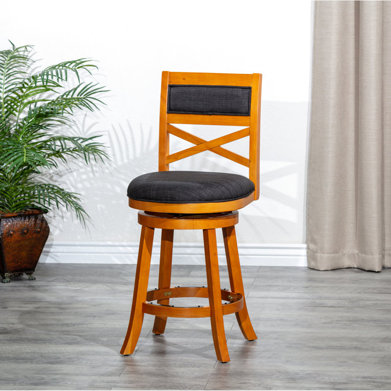Tabouret de comptoir naturel 24 po avec siège pivotant et tissu gris anthracite, Gris anthracite, Naturel