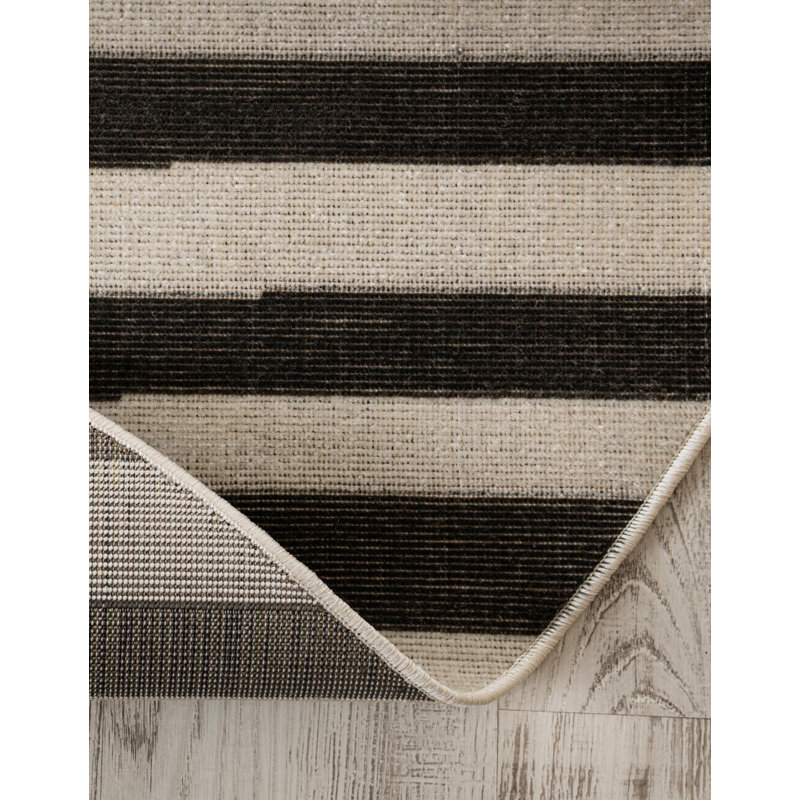 Tapis rayé ivoire / noir Arzilla, Black, Round 12'