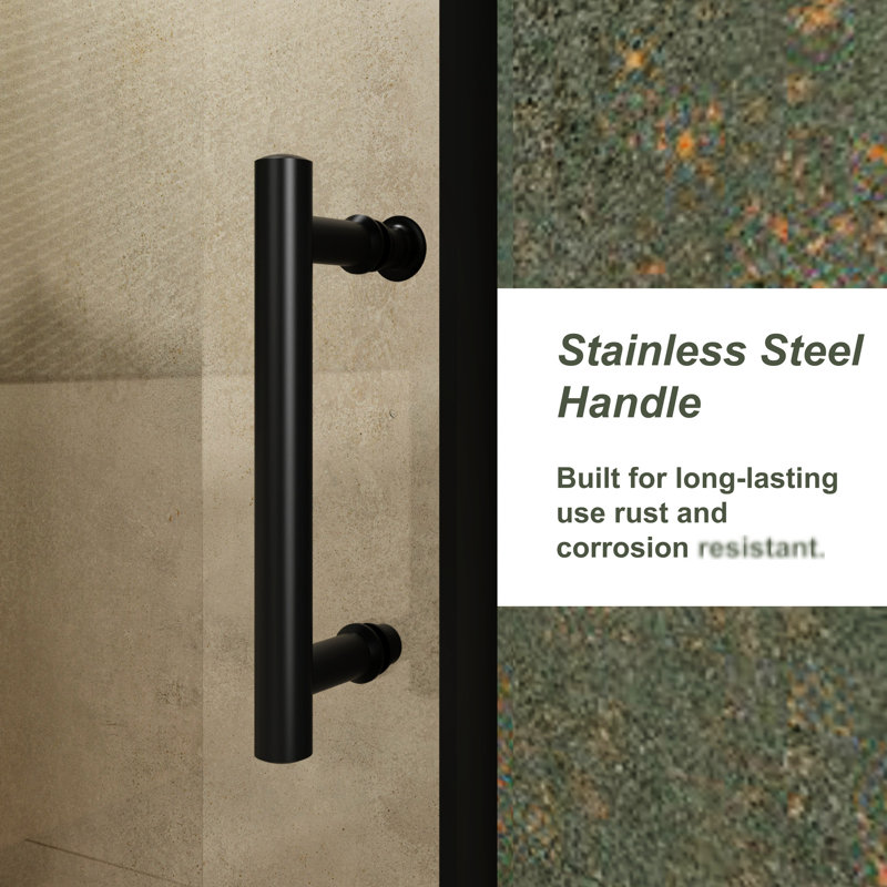 Single Sliding Shower Door 48.in W X 72.in H - Tempered Glass, Black Stainless Steel Handle, & Waterproof Aesthetics 1/5 Inch Stylish Construction